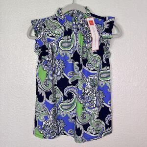 Jude Connally Top Women XS Paisley Mylie Ruffle Mock Neck Made Floral Office NEW